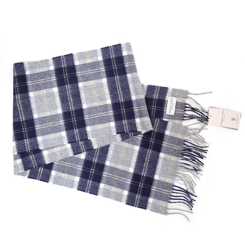 未使用Johnstons of Elgin カシミヤマフラー ブルー系チェック柄