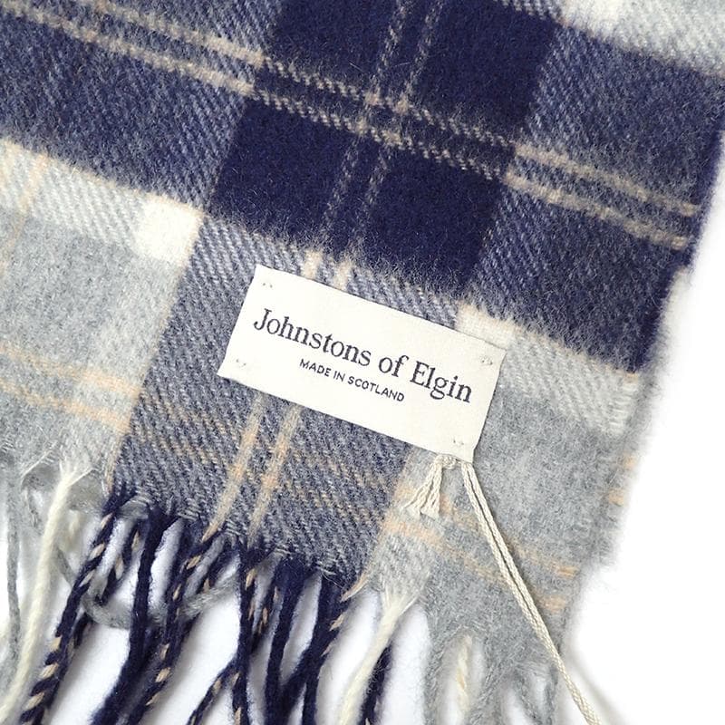 未使用Johnstons of Elgin カシミヤマフラー ブルー系チェック柄