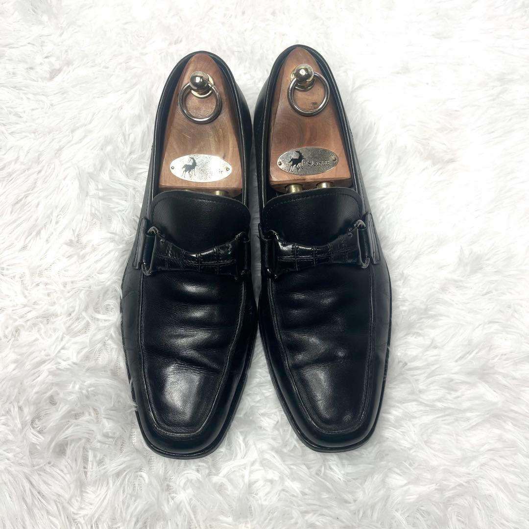 【美品】 Tod's トッズ ビットローファー クロコ ブラック 25.5cm