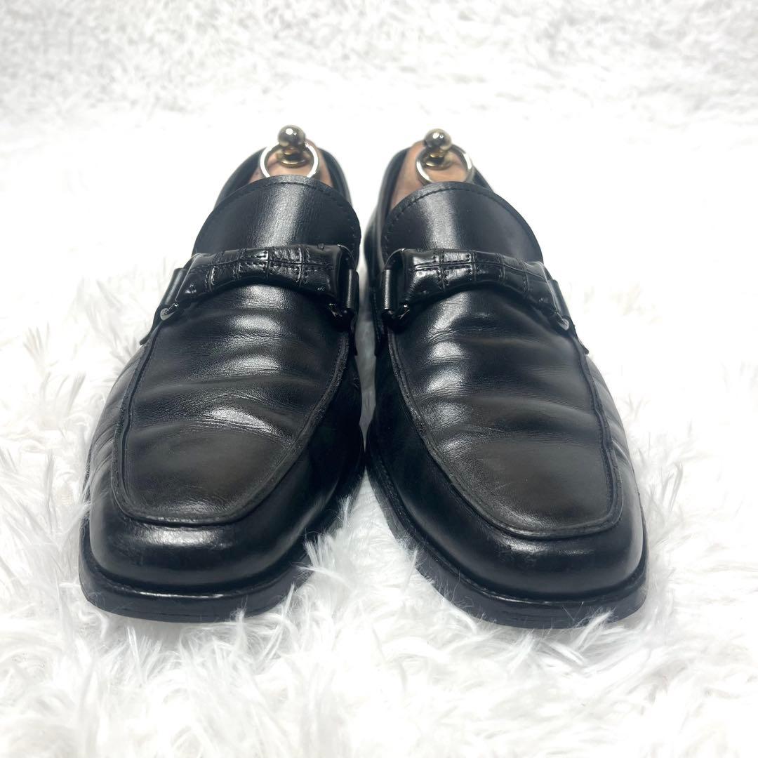 【美品】 Tod's トッズ ビットローファー クロコ ブラック 25.5cm