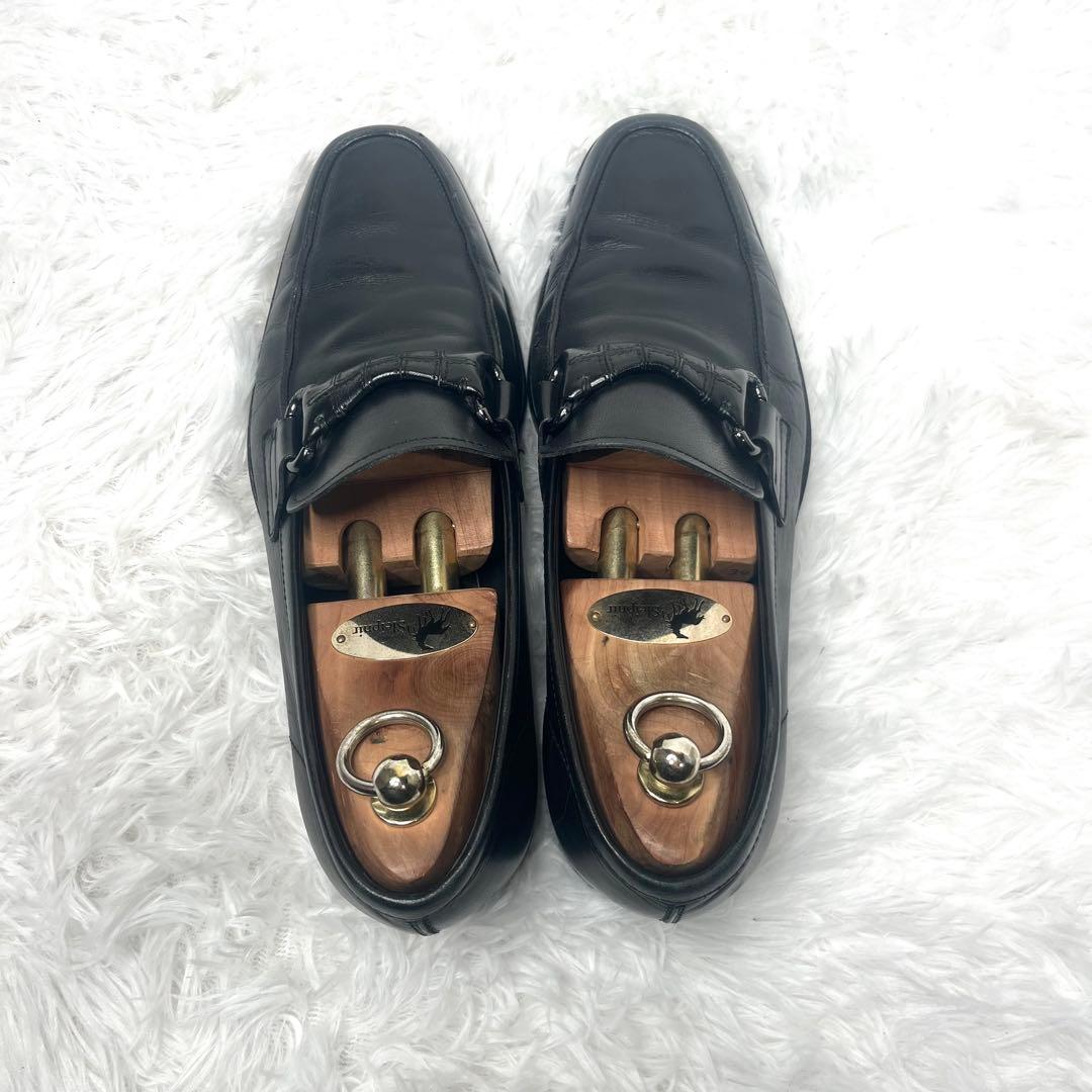 【美品】 Tod's トッズ ビットローファー クロコ ブラック 25.5cm