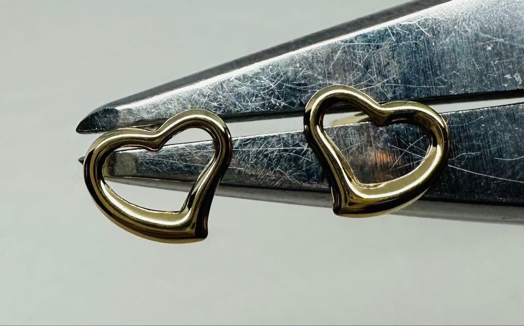 【K18】８ミリオープンハート！スタッドピアス。人気の定番ピアスです。