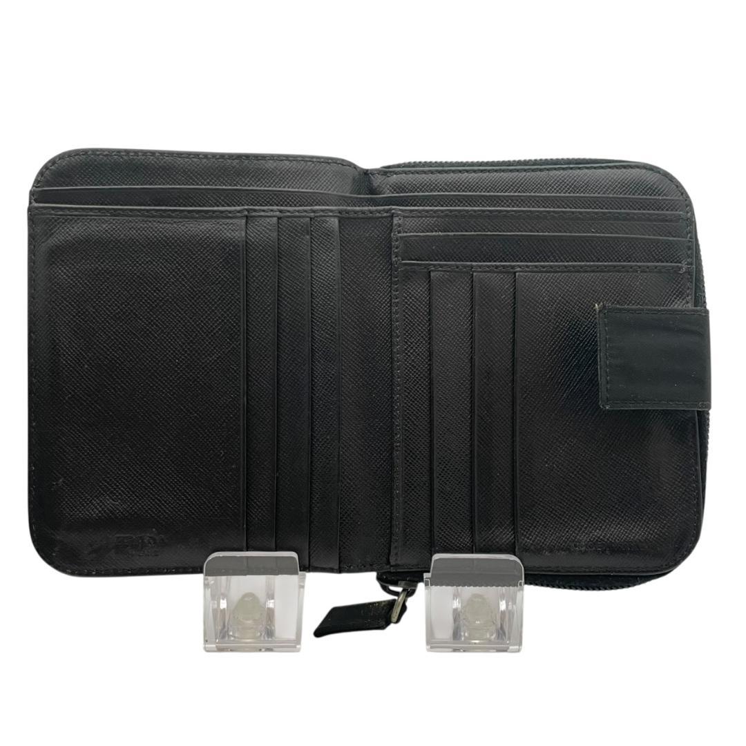 PRADA プラダ 二つ折り財布 三角ロゴ ナイロン レザー ホック ブラック