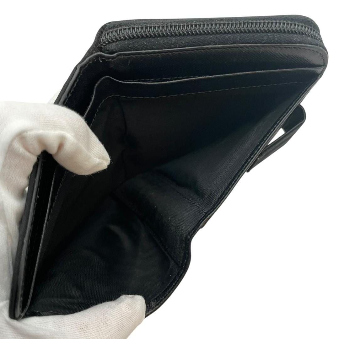 PRADA プラダ 二つ折り財布 三角ロゴ ナイロン レザー ホック ブラック