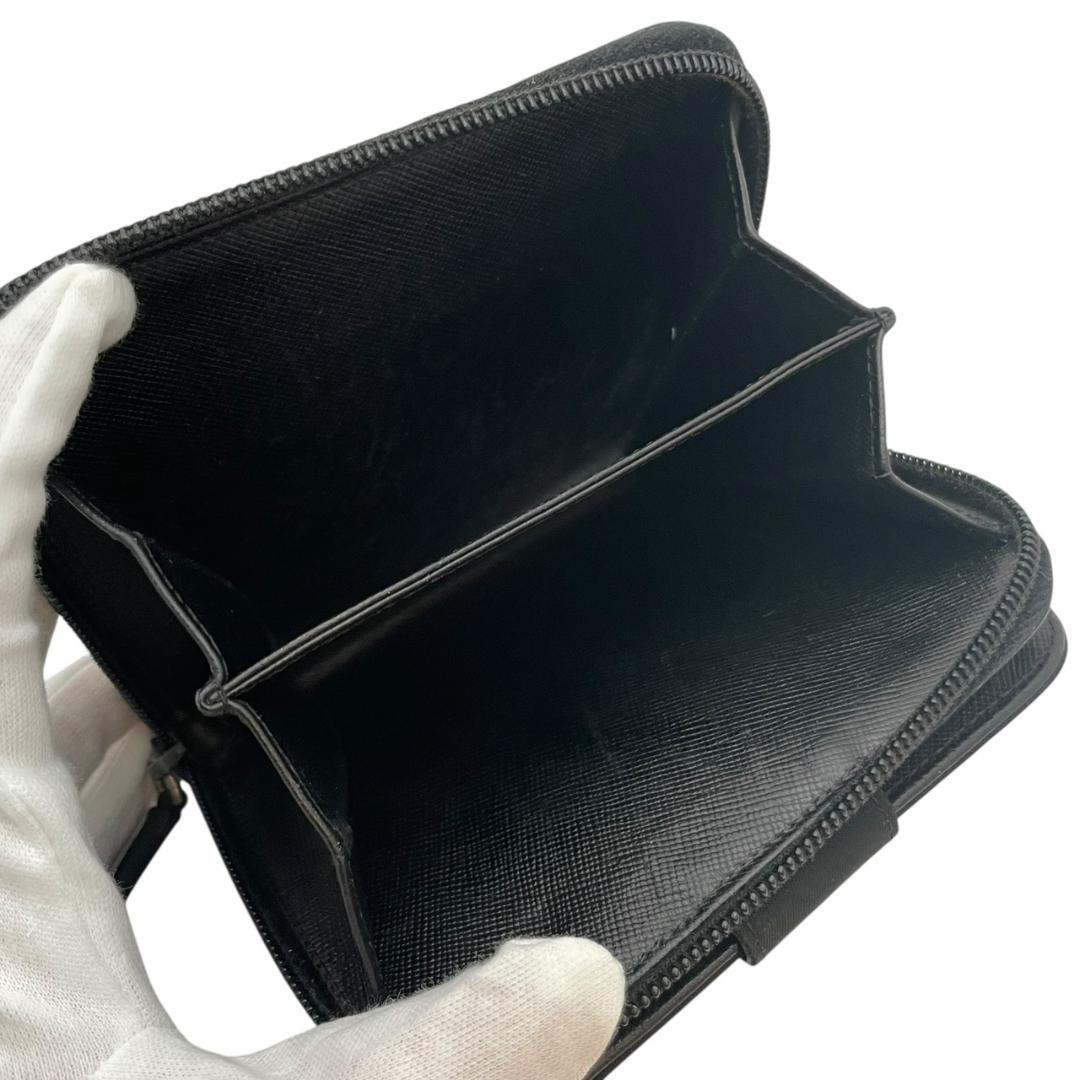 PRADA プラダ 二つ折り財布 三角ロゴ ナイロン レザー ホック ブラック