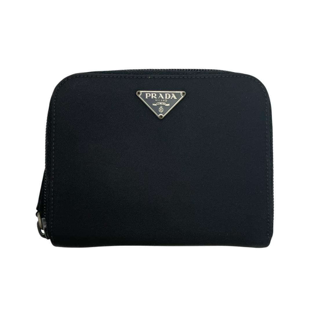 PRADA プラダ 二つ折り財布 三角ロゴ ナイロン レザー ホック ブラック