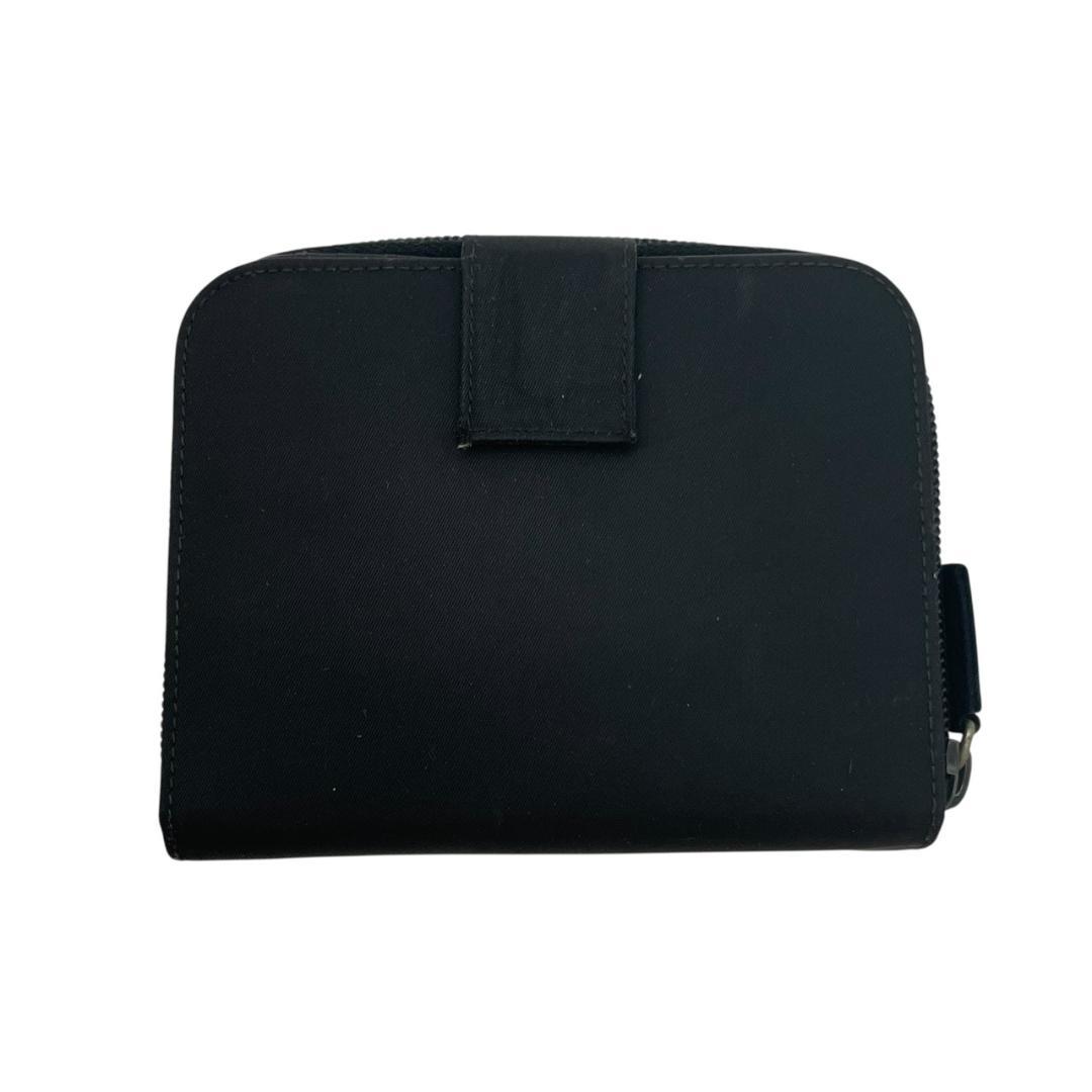 PRADA プラダ 二つ折り財布 三角ロゴ ナイロン レザー ホック ブラック