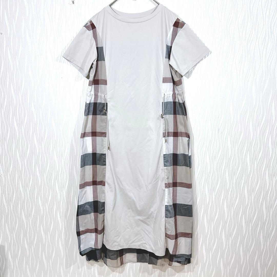 ブルーレーベルクレストブリッジ チェック切替 半袖 ハイカウントポンチワンピース