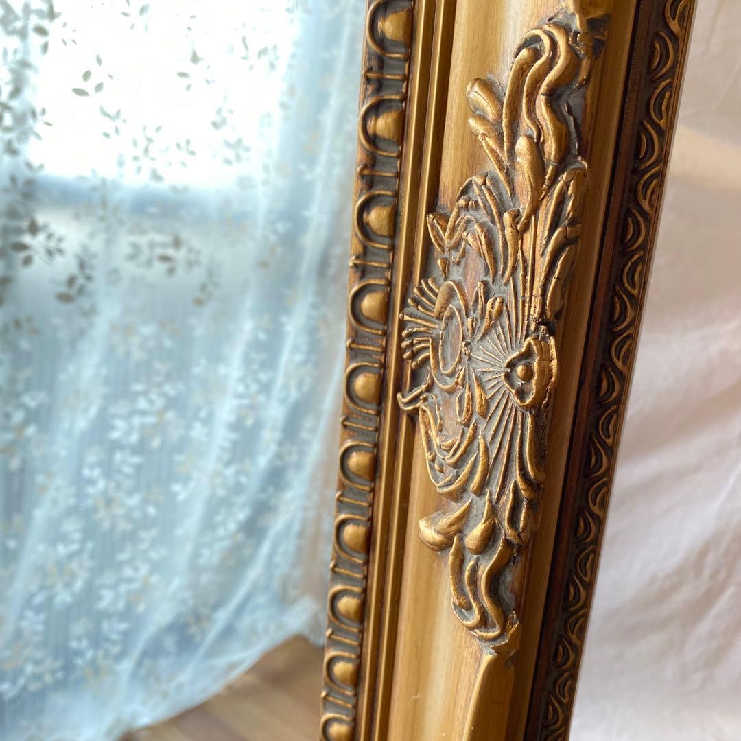 アンティーク調ミラー 全身鏡 姿見 ゴールド