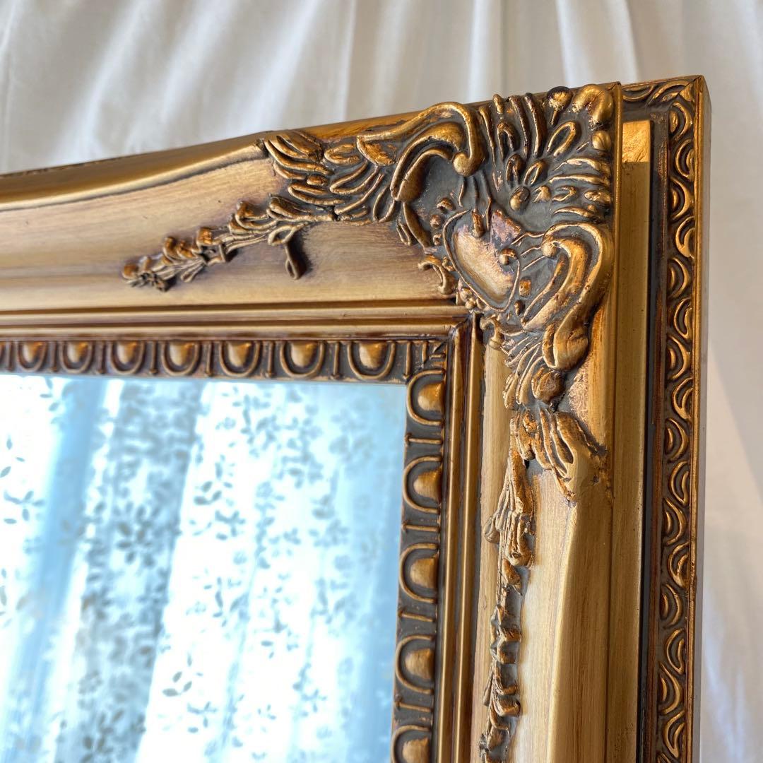 アンティーク調ミラー 全身鏡 姿見 ゴールド