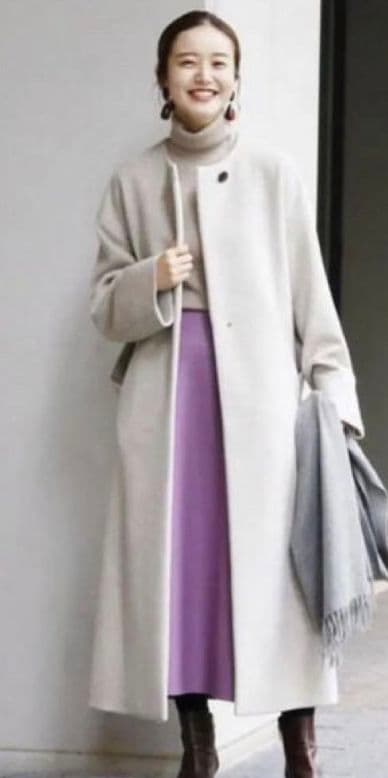 【IENA】イエナ ロングスリット ノーカラーコート ナチュラル 36