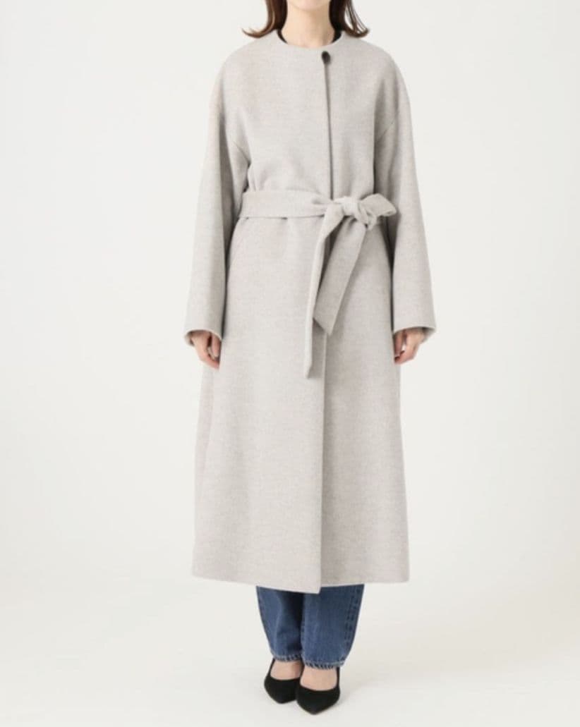 【IENA】イエナ ロングスリット ノーカラーコート ナチュラル 36