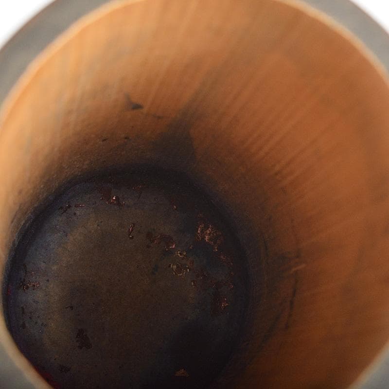 eee 中国　古竹彫刻　神獣桜閣山水文　筆筒　V　R7505