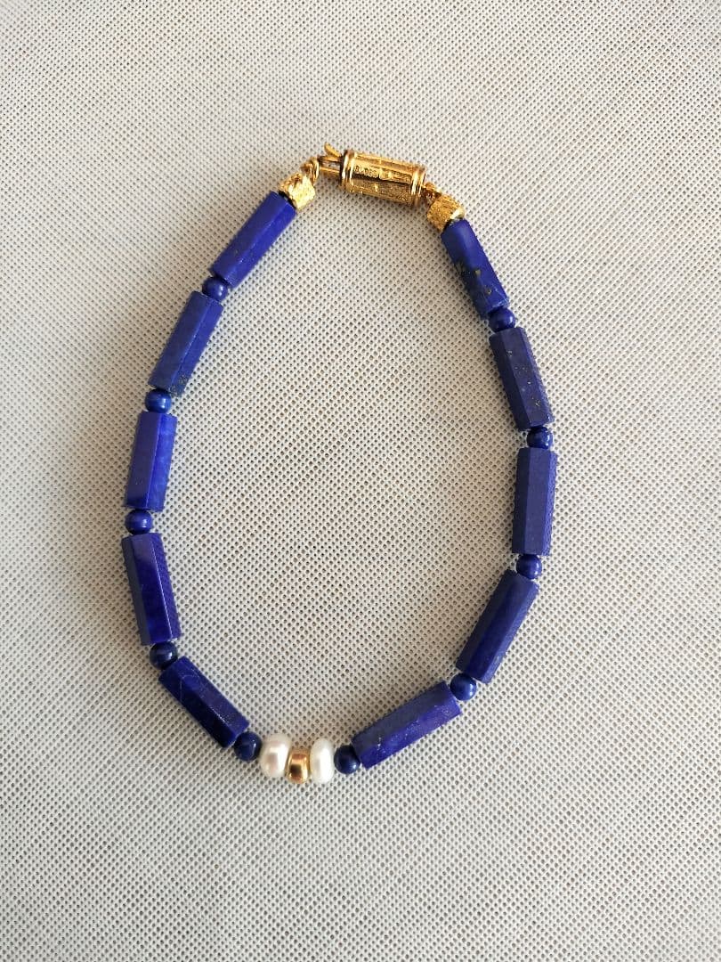 ラピスラズリとパール ネックレス ブレスレット アンティーク レトロ