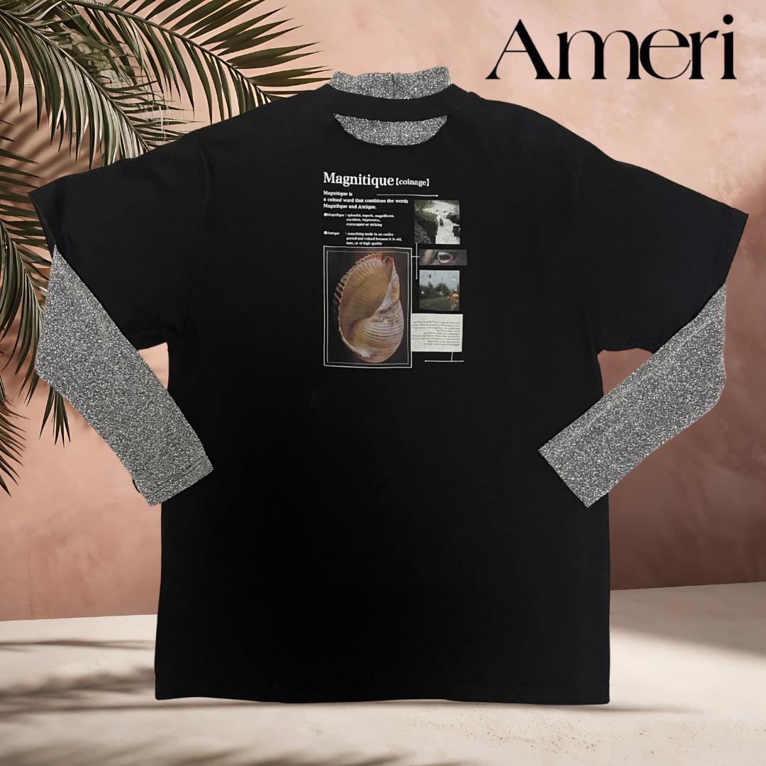 Tシャツ カットソー セット Ameri アメリ 美品 ラメ シルバー 黒