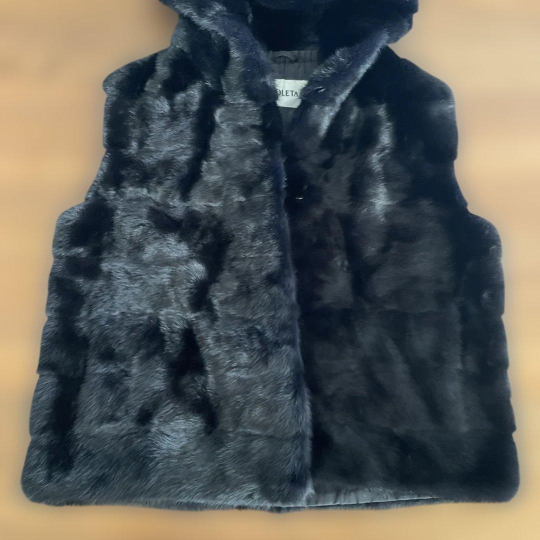 VIOLETA ブラックミンクベストLサイズ
