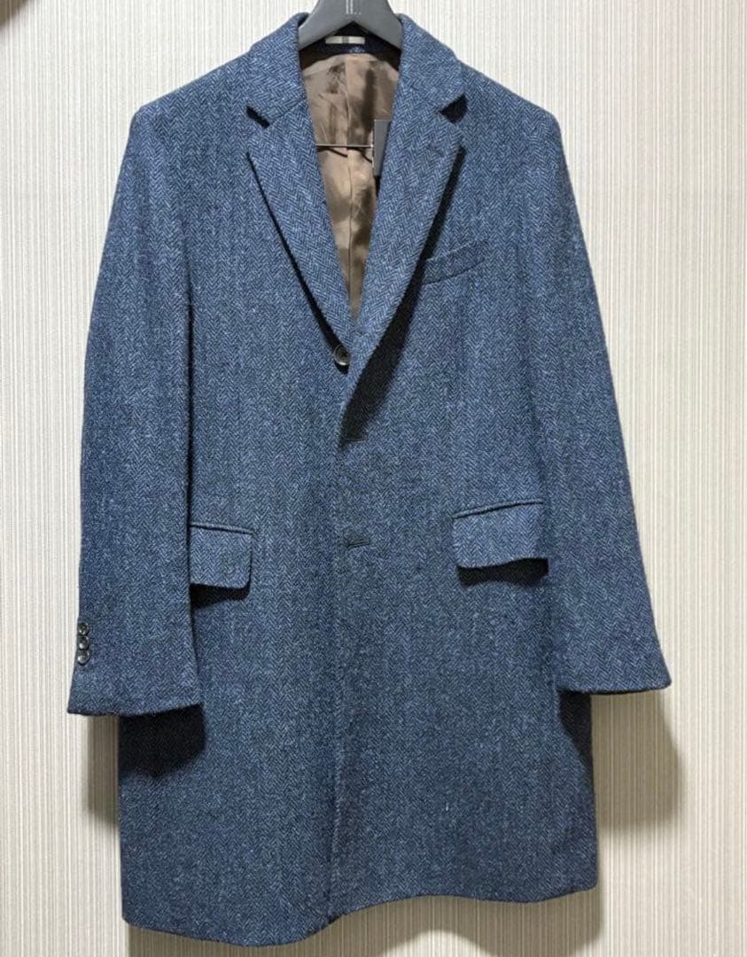 J*可様 【レア❗️】ハリスツイード　ネイビー ツイード チェスターコート　ヘリ