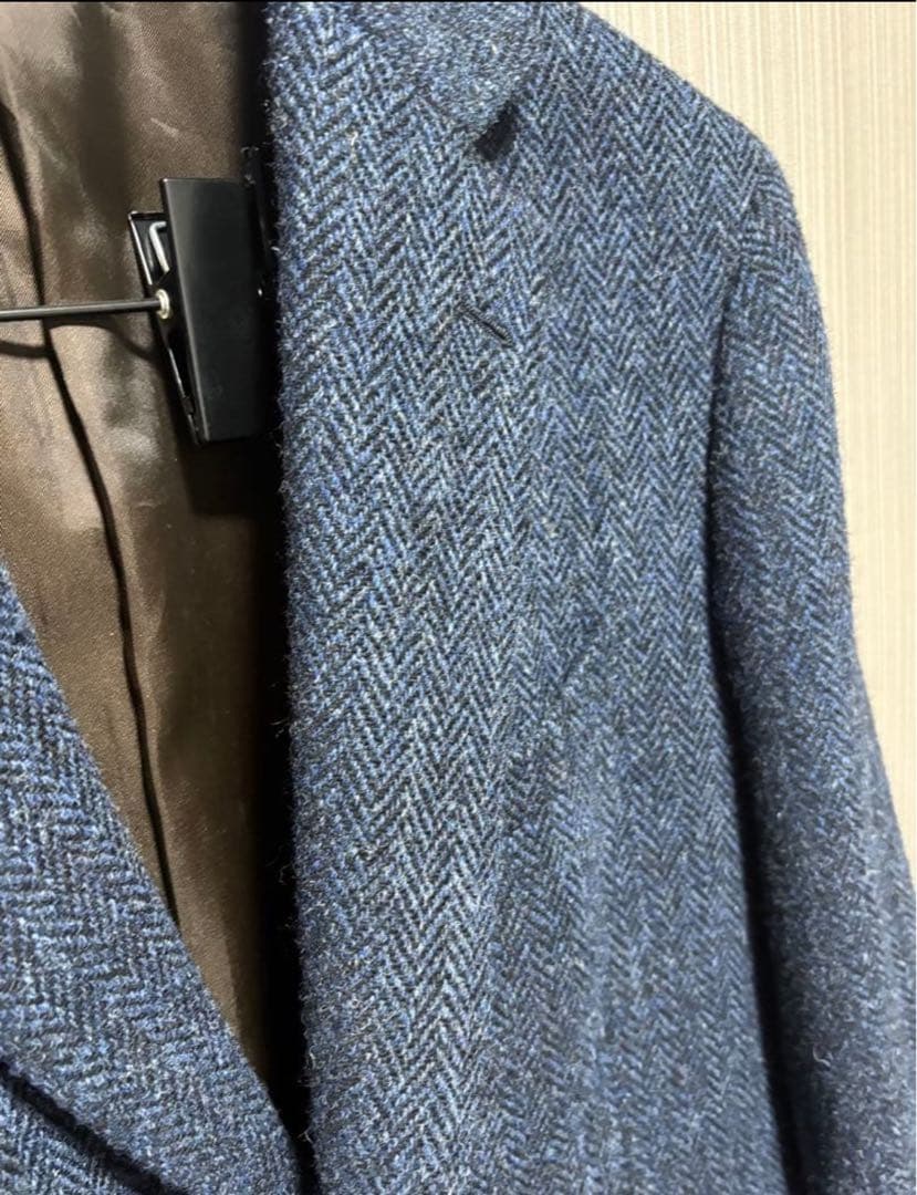 J*可様 【レア❗️】ハリスツイード　ネイビー ツイード チェスターコート　ヘリ