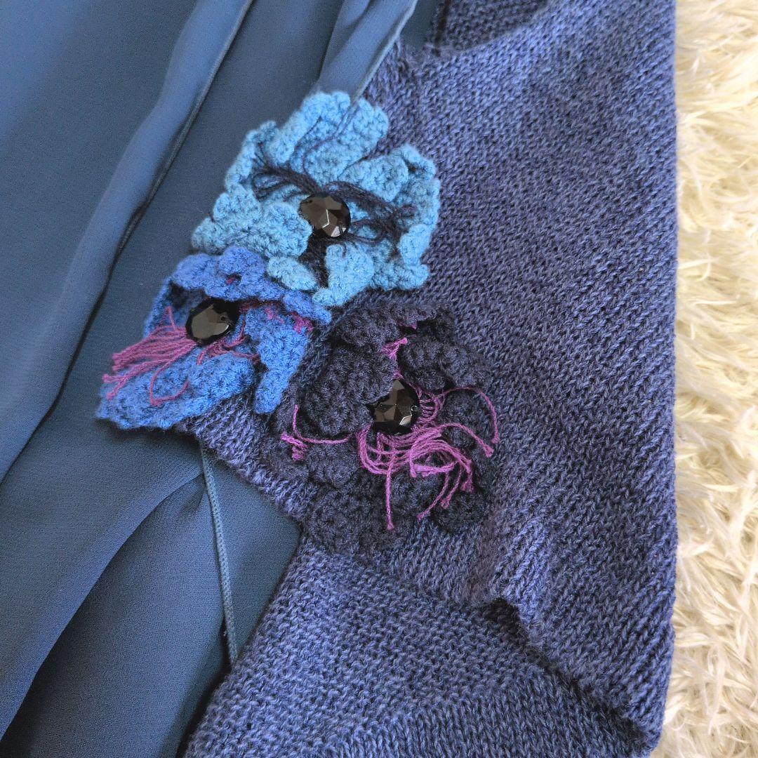 日本製★OLLEBOREBLA　ベスト　異素材ミックス　ぶたさんモチーフ編み