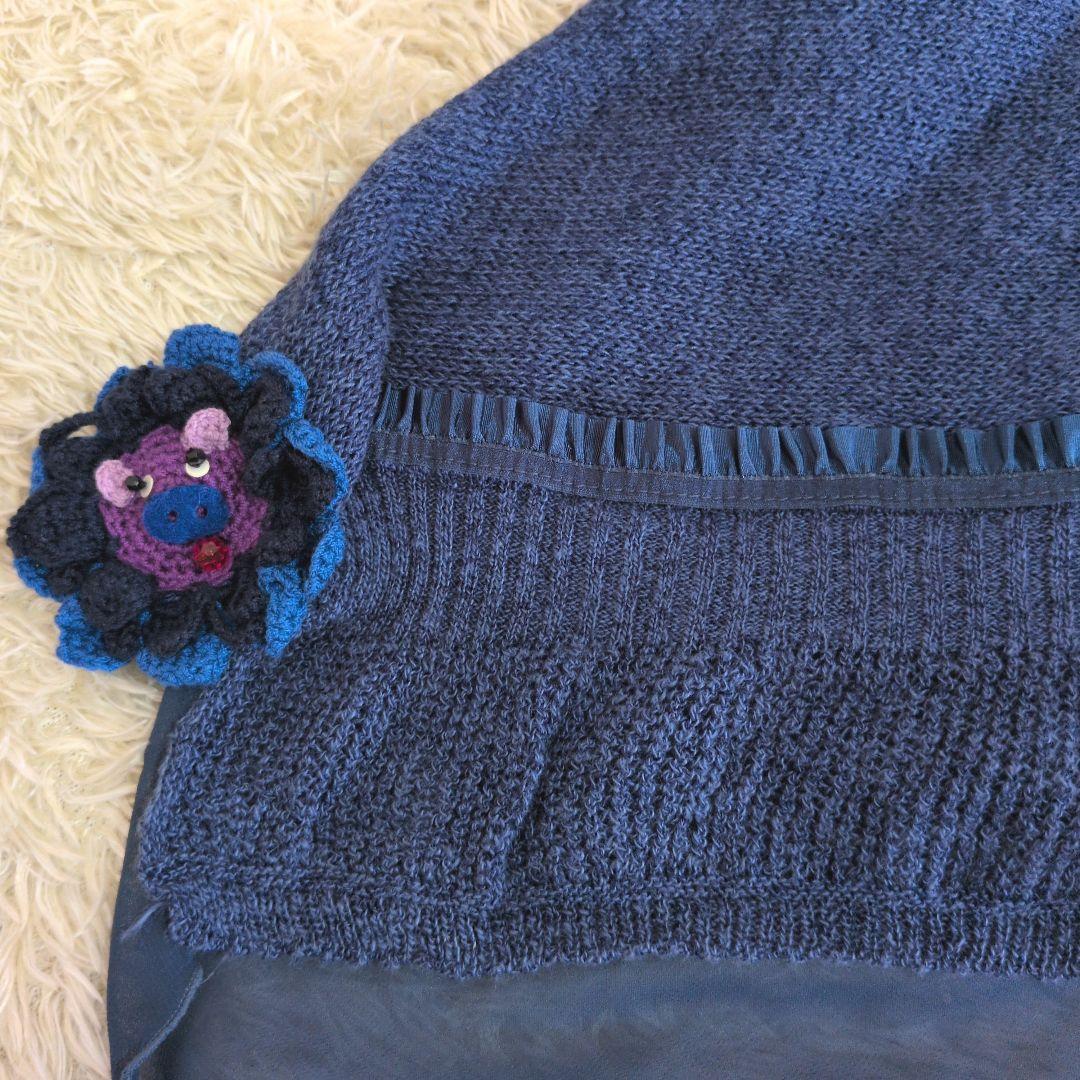 日本製★OLLEBOREBLA　ベスト　異素材ミックス　ぶたさんモチーフ編み