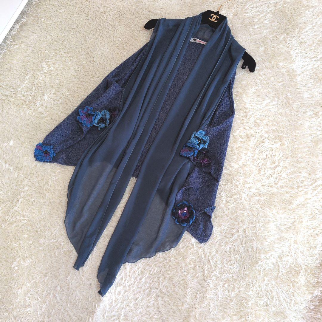 日本製★OLLEBOREBLA　ベスト　異素材ミックス　ぶたさんモチーフ編み