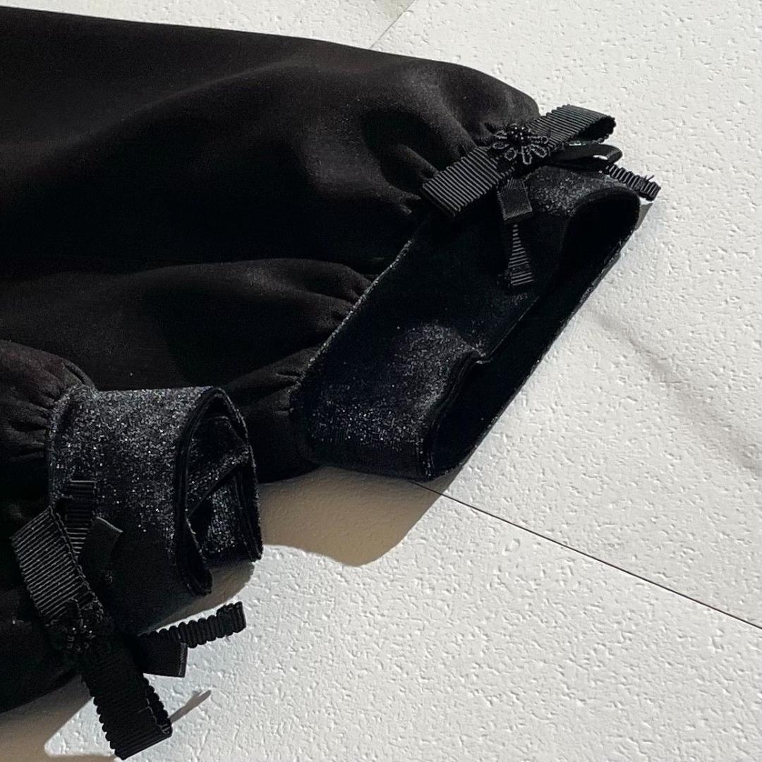 スーパービューティー　ワンピース　ロングパーカー　ベロア　リボン　黒 長袖