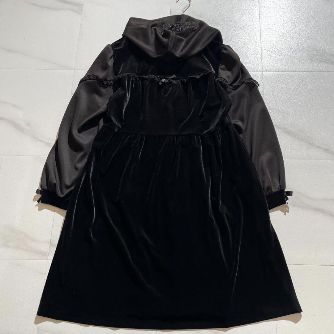 スーパービューティー　ワンピース　ロングパーカー　ベロア　リボン　黒 長袖