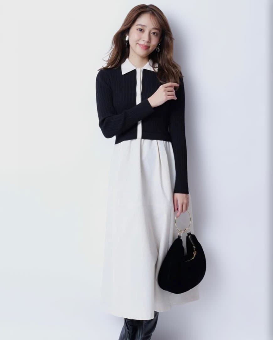 ジャスグリッティー　衿ニットドッキングワンピース