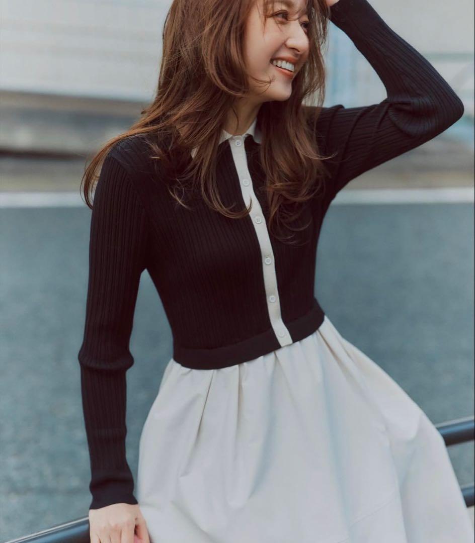 ジャスグリッティー　衿ニットドッキングワンピース