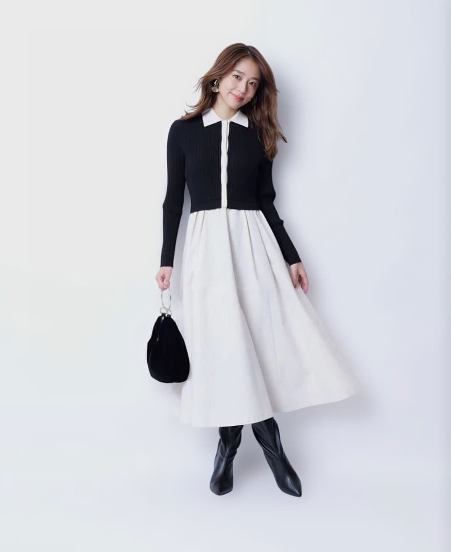 ジャスグリッティー　衿ニットドッキングワンピース