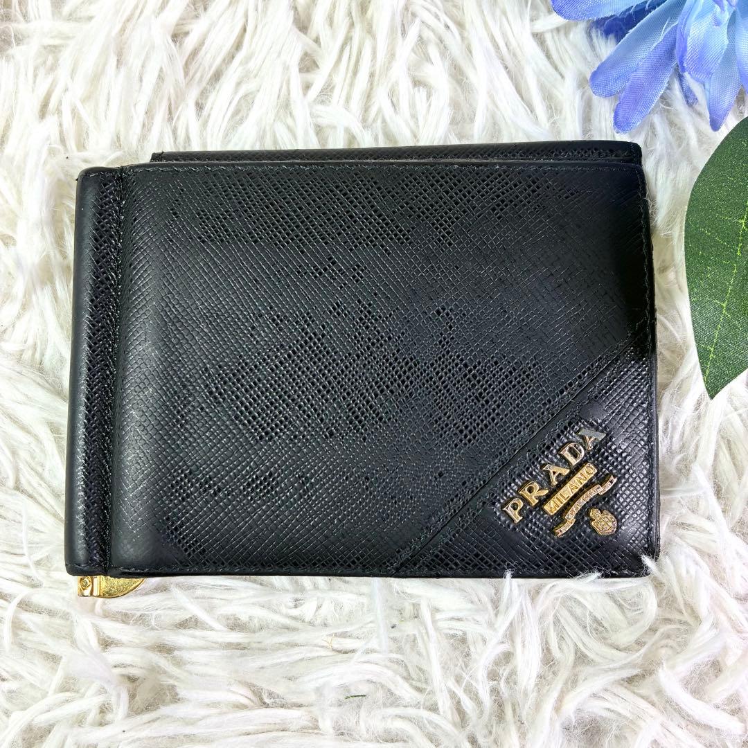 PRADA マネークリップ サフィアーノレザー 二つ折り カードケース RFID