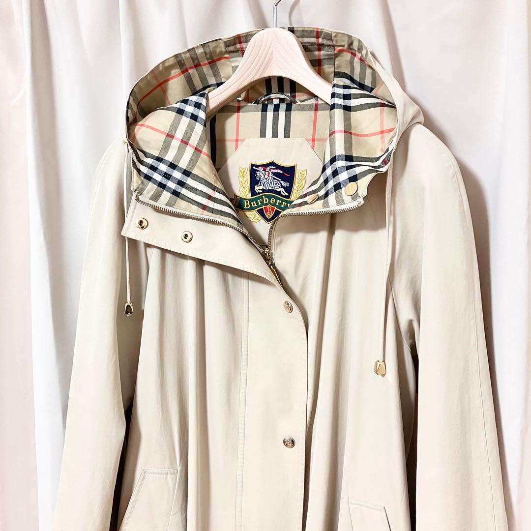 バーバリー 金ボタン ロングコート フード ノバチェック 金タグ ホースロゴ