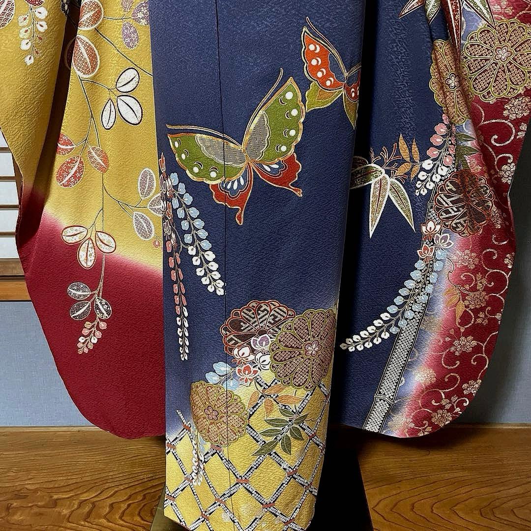 振袖フルセット　山本寛斎　高身長　幅広　手描友禅　成人式振袖　振袖　裄丈68