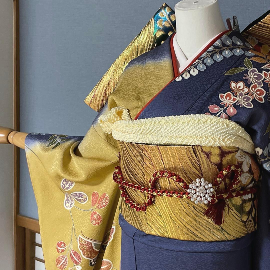 振袖フルセット　山本寛斎　高身長　幅広　手描友禅　成人式振袖　振袖　裄丈68