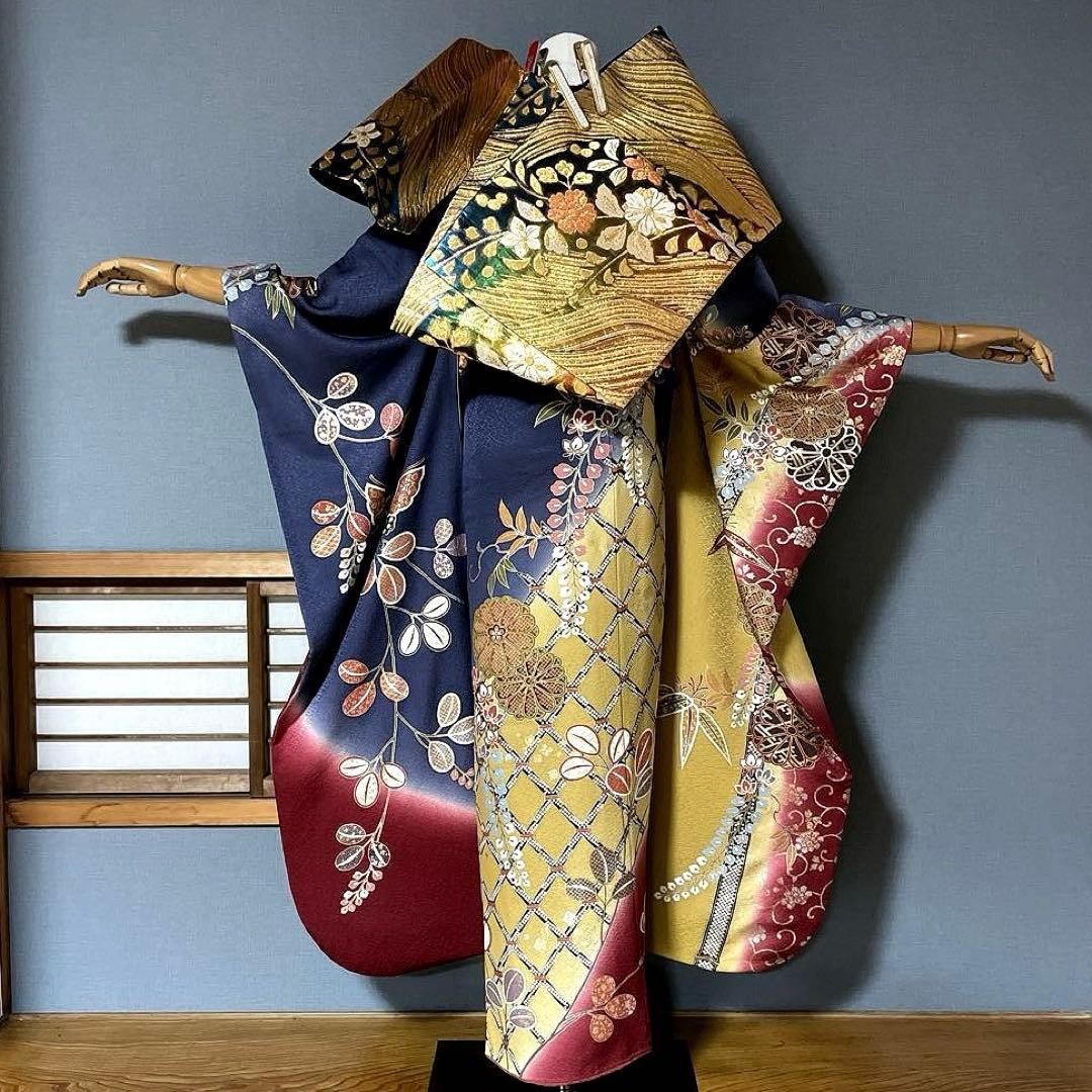 振袖フルセット　山本寛斎　高身長　幅広　手描友禅　成人式振袖　振袖　裄丈68