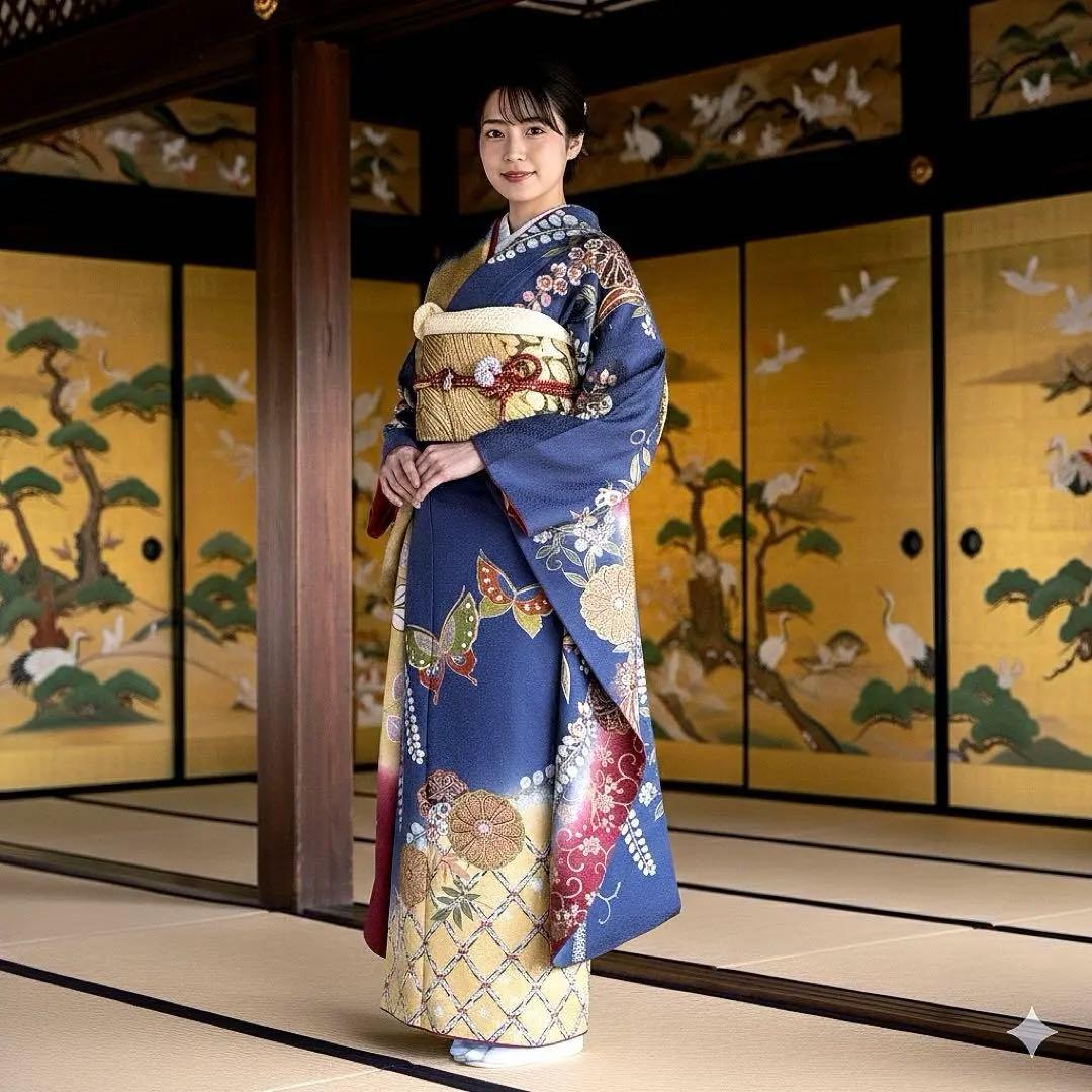 振袖フルセット　山本寛斎　高身長　幅広　手描友禅　成人式振袖　振袖　裄丈68