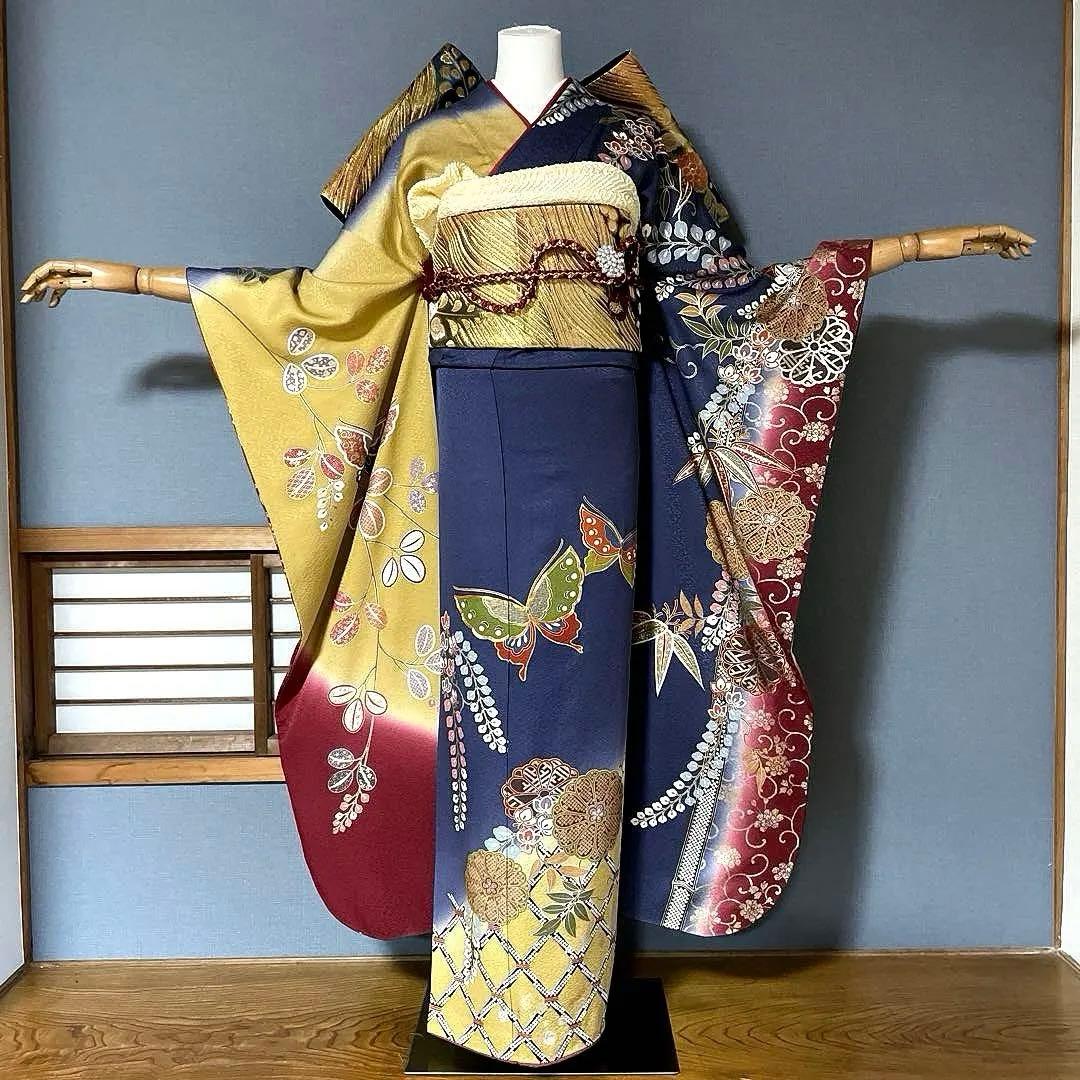 振袖フルセット　山本寛斎　高身長　幅広　手描友禅　成人式振袖　振袖　裄丈68