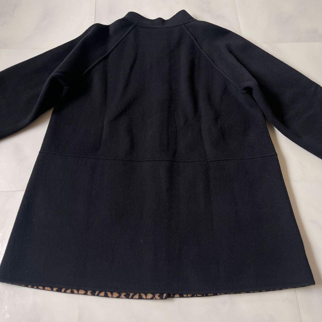 レオナール　リバーコート ウールコート オーバーサイズ ４０ 裏 ロゴ 総柄 L