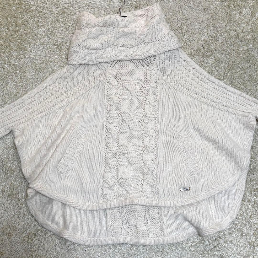 希少バーバリーブルーレーベル ケーブルニット ポンチョ ウール グレー Mサイズ