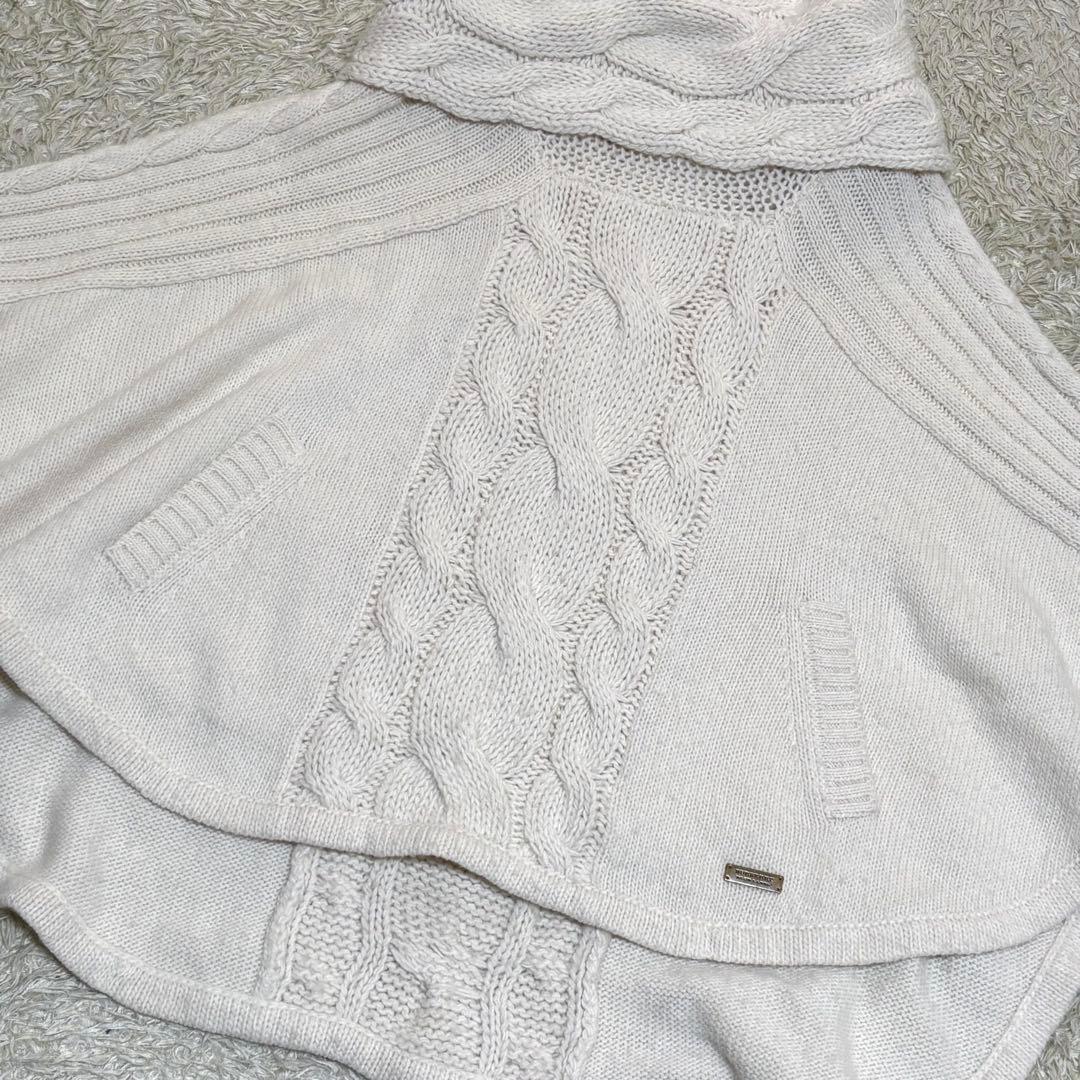 希少バーバリーブルーレーベル ケーブルニット ポンチョ ウール グレー Mサイズ