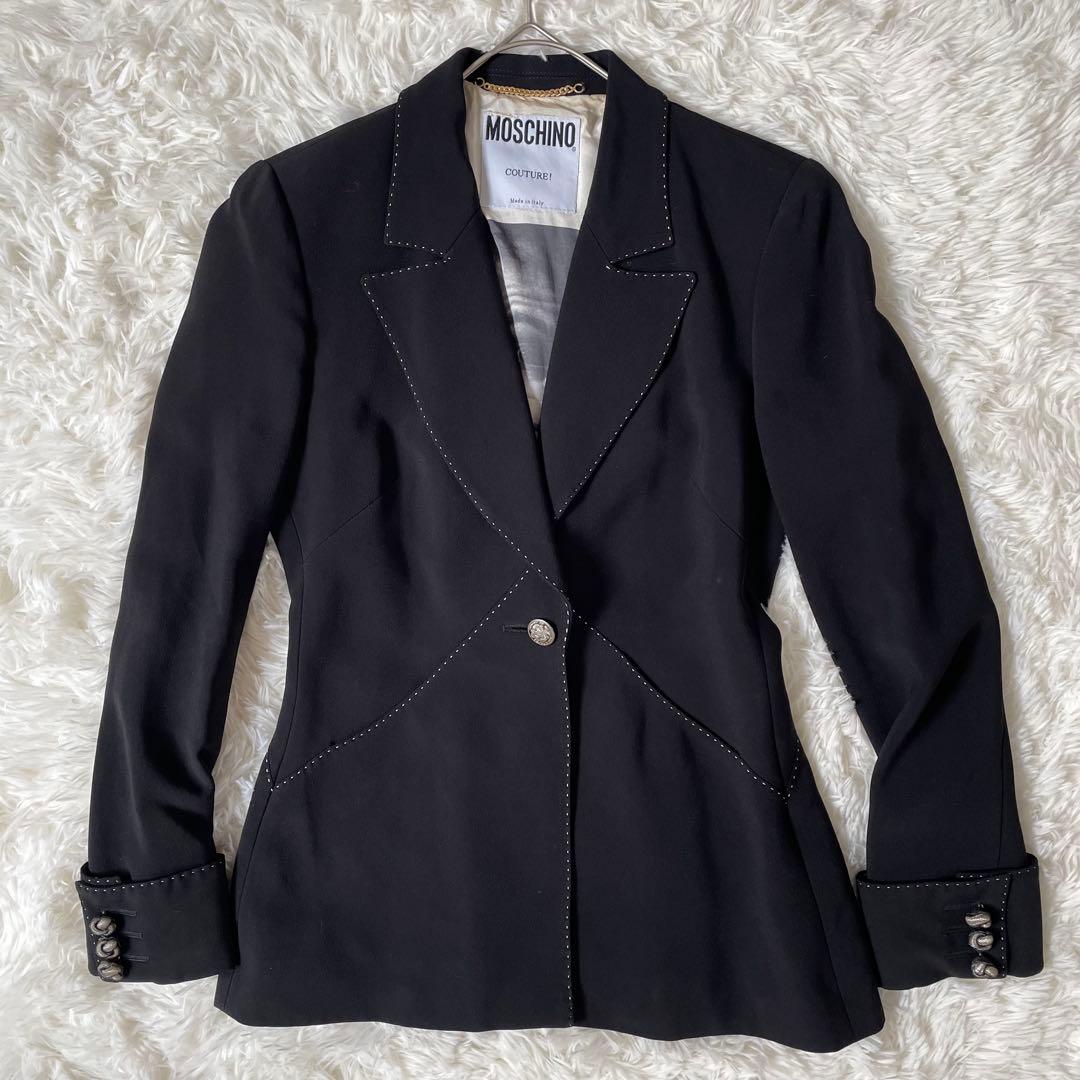 MOSCHINO AEFFE SPAステッチテーラードジャケット　黒◆A485