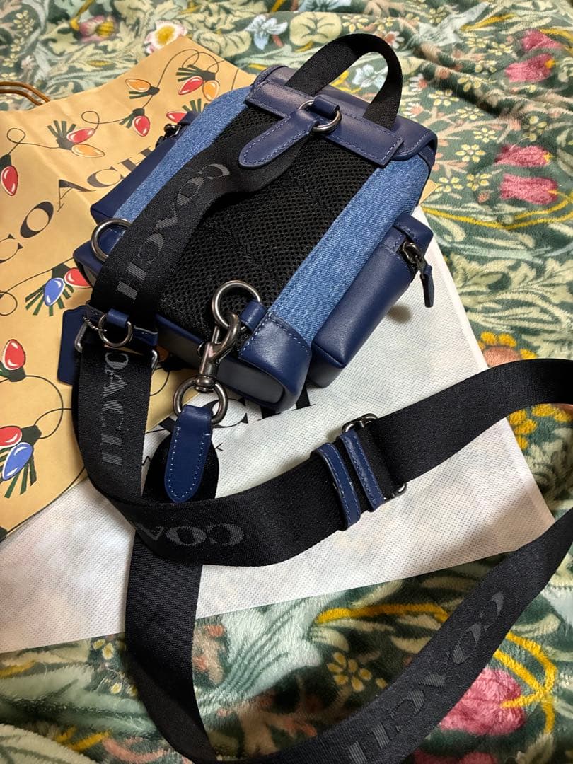 coachショルダーバックデニムスプリントスリングディートブルー