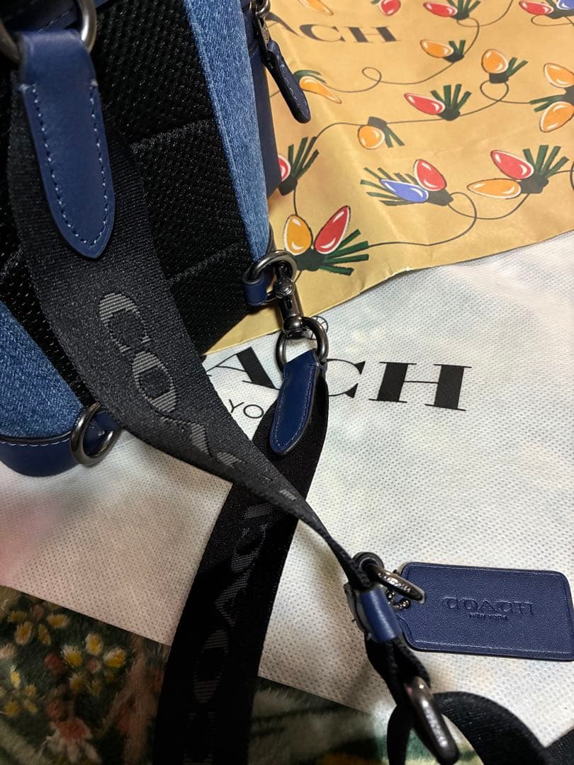 coachショルダーバックデニムスプリントスリングディートブルー