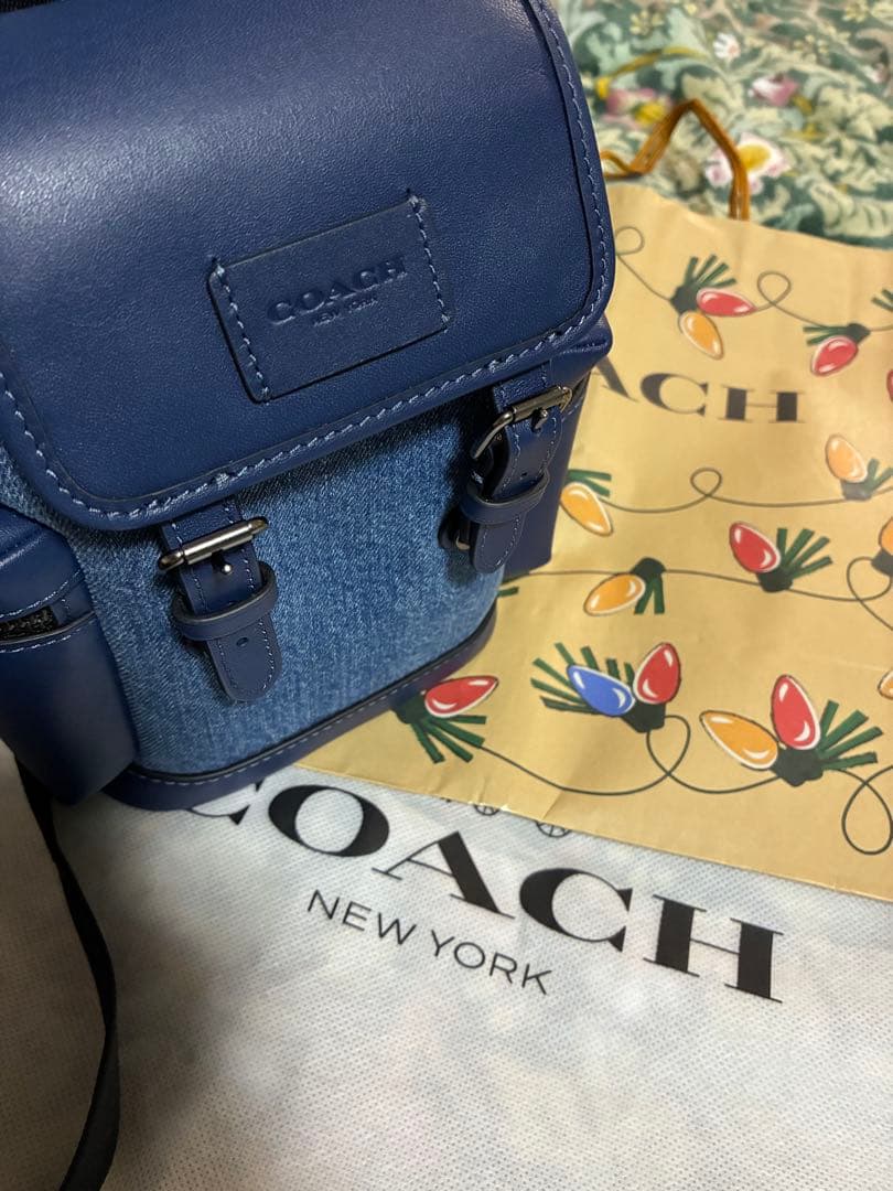 coachショルダーバックデニムスプリントスリングディートブルー