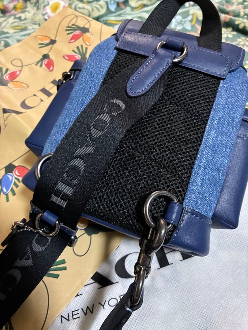 coachショルダーバックデニムスプリントスリングディートブルー