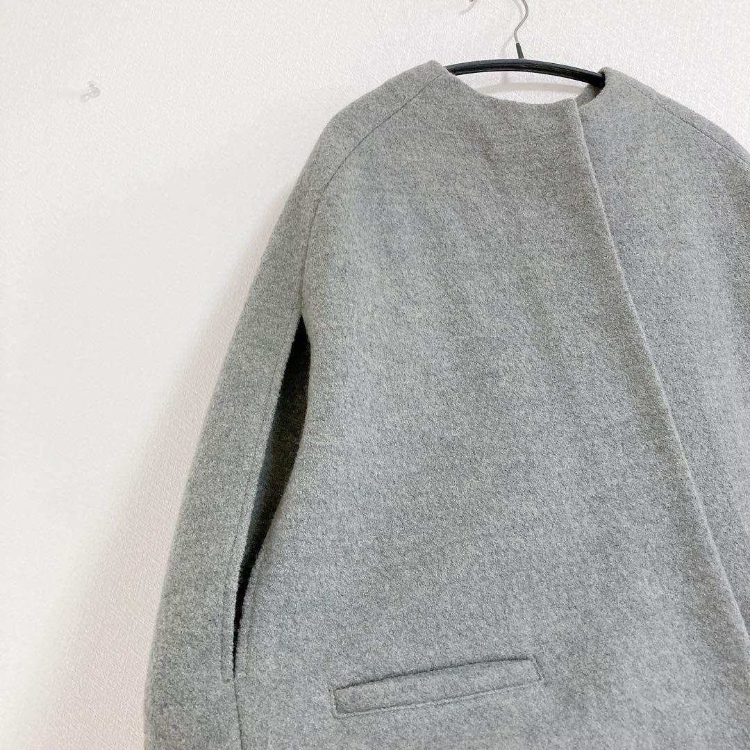 evam eva　プレスウール　ノーカラー　ポンチョコート　F　グレー