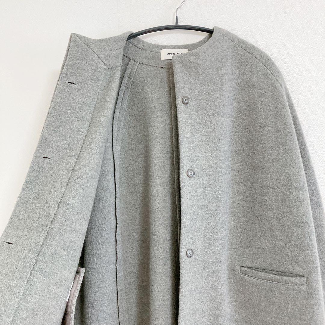 evam eva　プレスウール　ノーカラー　ポンチョコート　F　グレー