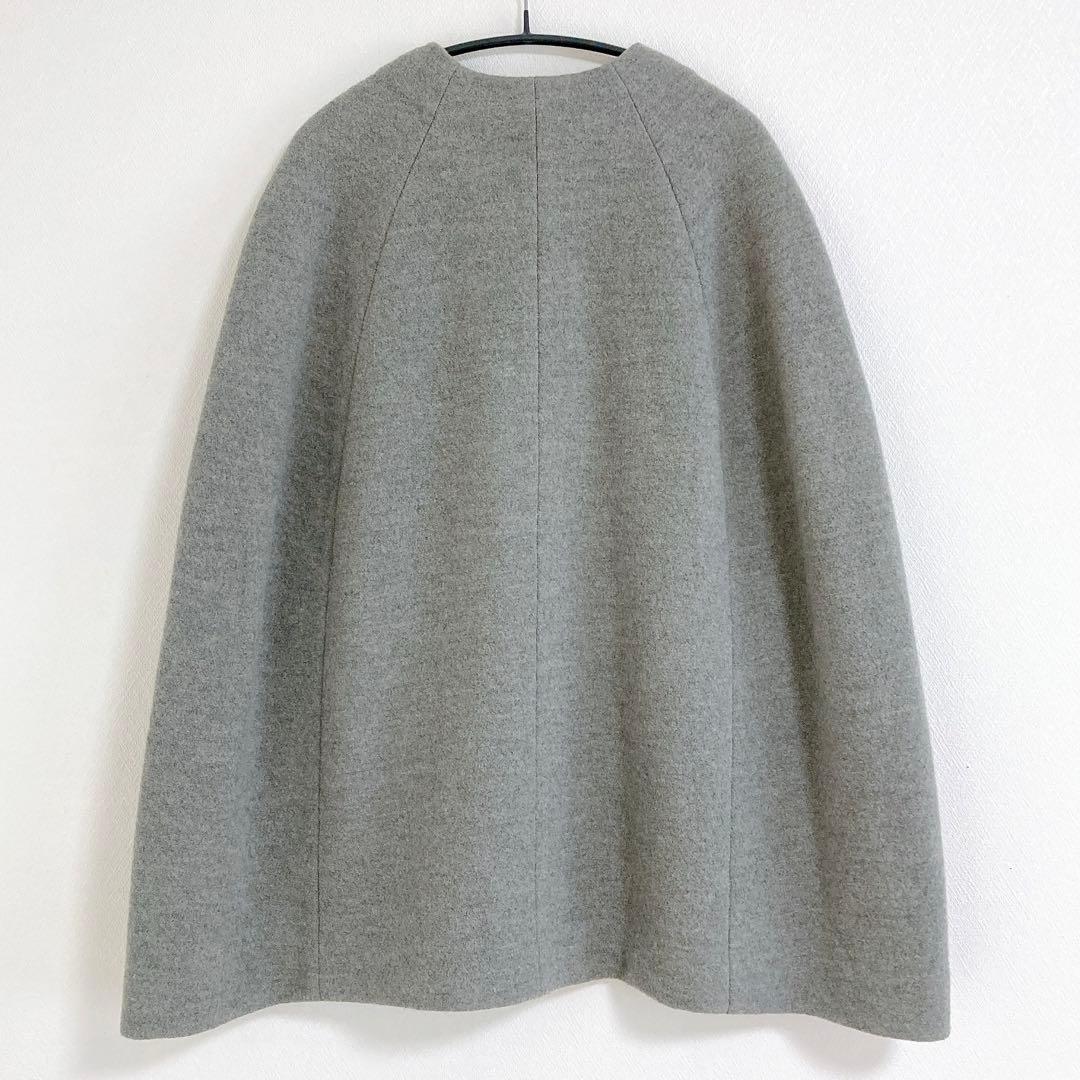 evam eva　プレスウール　ノーカラー　ポンチョコート　F　グレー