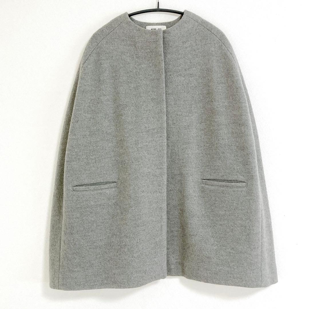 evam eva　プレスウール　ノーカラー　ポンチョコート　F　グレー