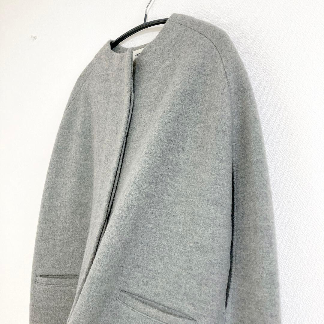 evam eva　プレスウール　ノーカラー　ポンチョコート　F　グレー